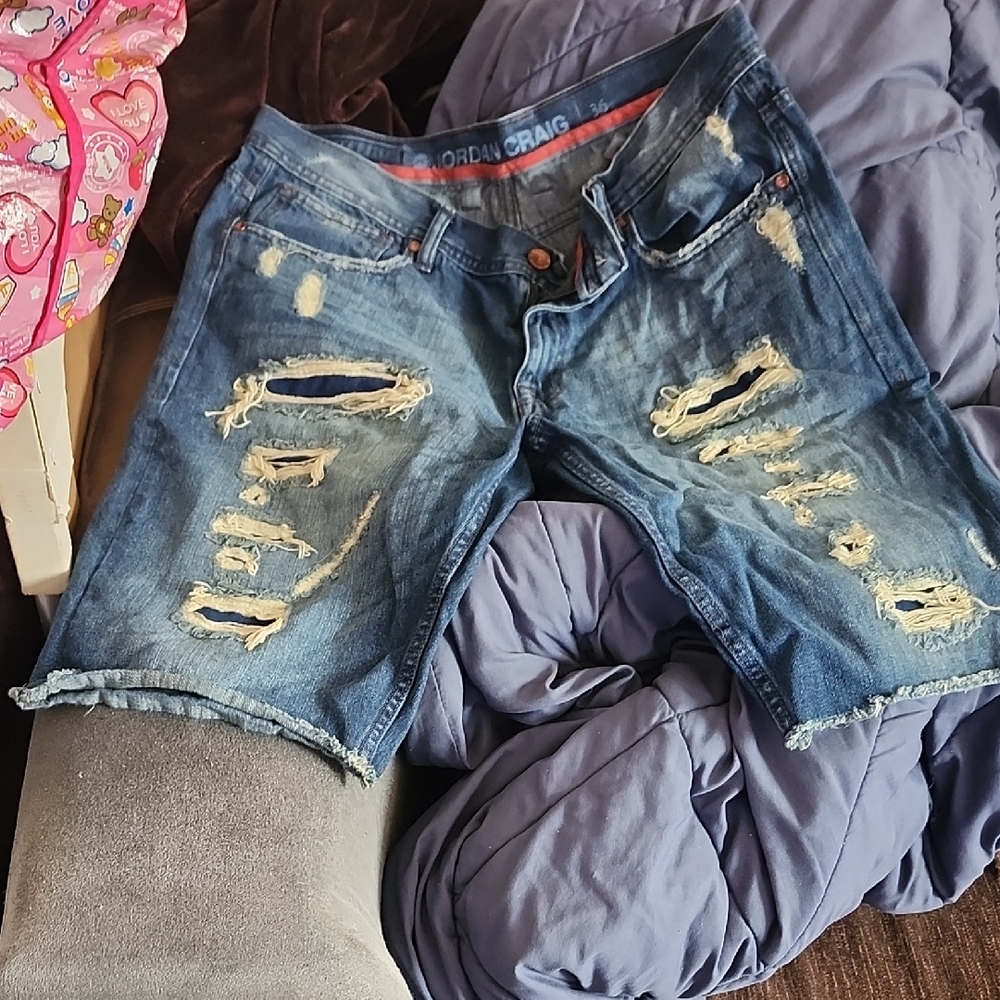 Jordan Craig Men's Distressed Dark Blue Denim Shorts